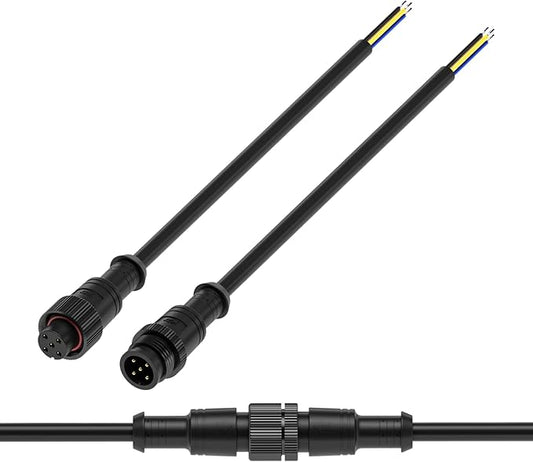 BTF-LIGHTING 5 Pin Electrical Metal nut Connector 22AWG IP67 Male Female Connector 7.87in/20cm Extension Cable for Car,Truck,Boat,Indoor/Outdoor LED Strip Lights/String 22mm Metal Nut Big Size