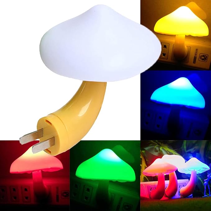 ESUPPORT Mushroom-Shaped Energy Saving Sensor LED Night Light with Plug Colorful(Average Life Expectancy 50000h) Colorful
