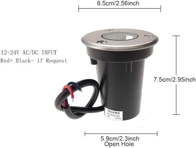 QUANS 3W Watt Cool White 12V 24V DC AC Low Voltage in Ground Well Outdoor LED Light, in-Ground Landscape Lighting Spotlight for Deck, Step, Pathway, Driveway, Garden, Yard, Patio, 12 Pack