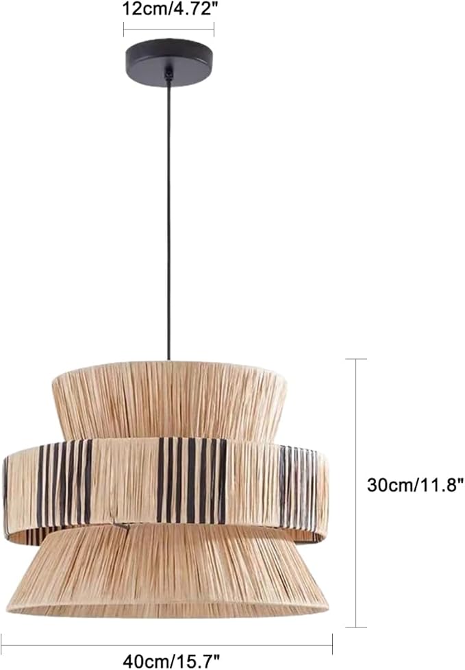 Hallway Pendant Light Fixtures Boho Rattan Chandelier Light 1-Light 15.7“ Wide Large Raffia Ceiling Hanging Light Hand Woven Pendant Lamps for Kitchen Island Dining Room