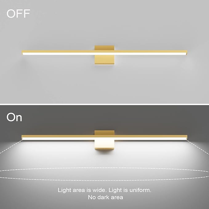 Ralbay Modern LED Gold Vanity Light for Bathroom 40inch 38W Frosted Aluminum Gold Bathroom Wall Lighting Fixtures Over Mirror White Light 6000K