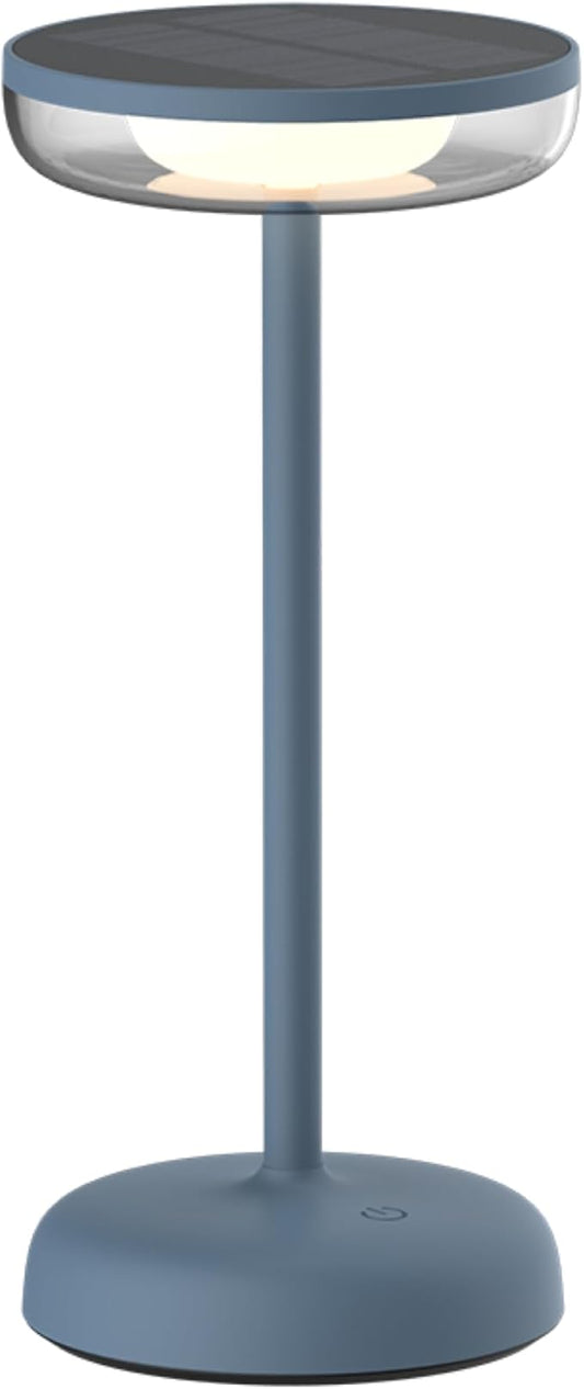 Cocktail Style Solar Table Lamp – Cordless LED Light with USB-C Charging, Dimmable Warm 2700K Glow, Weather Resistant for Indoor/Outdoor Use – Blue, 1 Pack