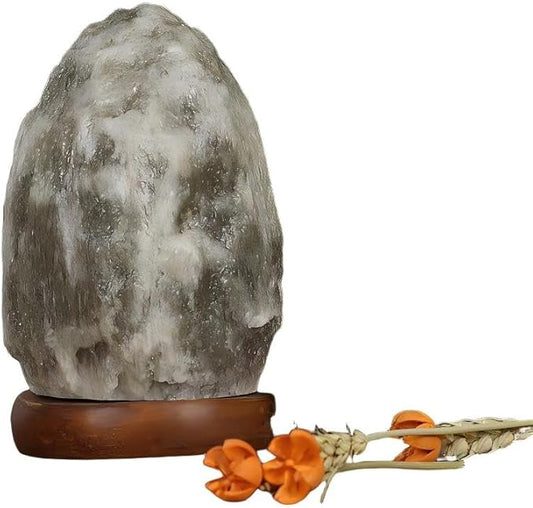 Himalayan Salt Lamp with USB Power, Natural Shape, Color-Changing LED and Warm White Light, Wooden Base Night Light (Gray, Natural, Monochrome)