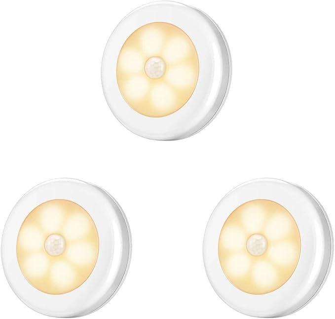 Motion Sensor Night Light, Portable LED Light, Cordless Lamp, Battery Operated Wall Sconces for Corridor, Stairs, Wardrobe, Cabinet, Bedroom, Washroom, Backyard, Garages (Warm White 3P)