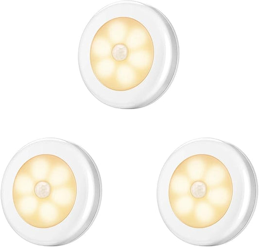 Motion Sensor Night Light, Portable LED Light, Cordless Lamp, Battery Operated Wall Sconces for Corridor, Stairs, Wardrobe, Cabinet, Bedroom, Washroom, Backyard, Garages (Warm White 3P)