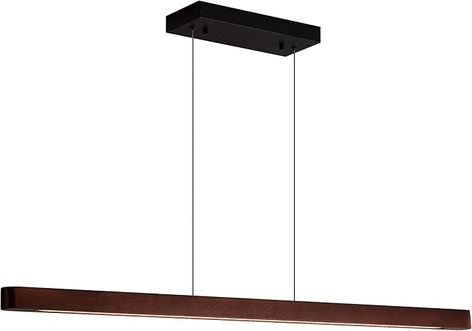 71" Wood Linear Pendant Light, Modern Pendant Lights Kitchen Island with Remote, 24W LED Wood Linear Hanging Chandelier for Dining Room, Kitchen Island, Bar, Pool Table-Walnut
