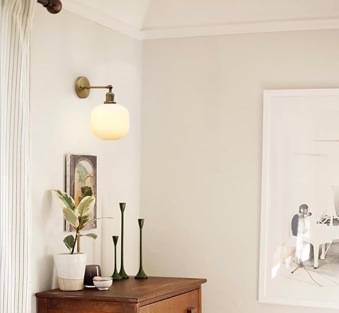 Pathson Modern Wall Sconce Lamp Milk White Round Glass, Hardwired Frosted Vintage Wall Vanity Light Fixture for Farmhouse Living Room Bedroom Bathroom Loft