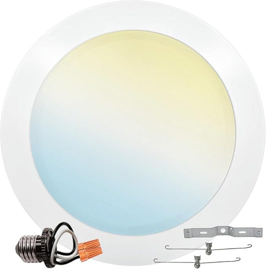 LUXRITE 8 Inch LED Disk Lights, 27W, 5CCT Selectable 2700K- 5000K, Flush Mount Recessed Retrofit Ceiling Light, 2000LM, Dimmable, J-Box or 6" Can Install, 9.4" Face Diameter, Energy Star, ETL