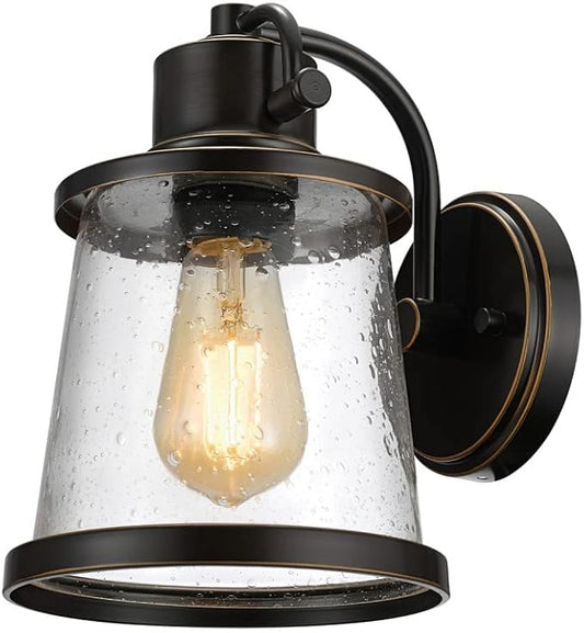 Globe Electric 44127 Charlie 1-Light Outdoor Indoor Wall Sconce, LED Bulb Included, Oil Rubbed Bronze, Clear Seeded Glass Shade, 500 Lumen