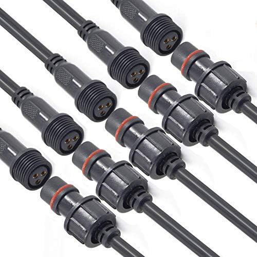 Waterproof Connector 3wire, 16AWG Male Female Plug LED Connector with 3Pin Waterproof Connectors IP68 20CM Extension Cable for Indoor/Outdoor LED Strip Lights.(5Pairs)