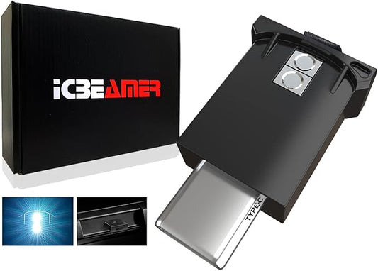 ICBEAMER Type C Adapters USB Atmosphere LED Light, [Color: White] | Smart Interface Plug-in Miniature LED Night Light for Automotive Car, Trunk, Van, Pickup, Ideal for Night Driving.