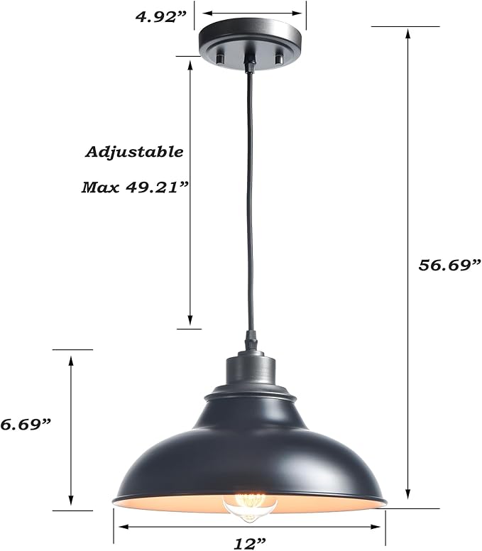 Black Pendant Lights Kitchen Island Farmhouse Pendant Lights Modern Hanging Pendant Light for Dinning Room Living Room Bedroom Bar