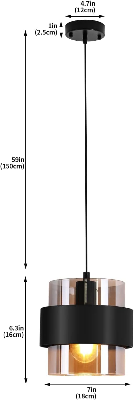 Pendant Lights Kitchen Island Lighting,7 Inch Adjustable Mini Glass Haning Lights for Entrance Aisle Decorative Lighting Fixture for Dining and Bar Table (Matte Black)