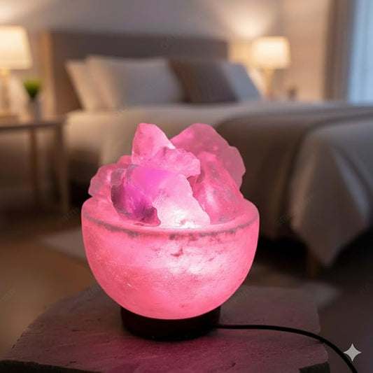 HL Himalayan Pink Salt USB Multi Colored lamp with Natural Salt Crystal Chunks (Bowl) Unique Gift Idea for Home Decore and Relaxation