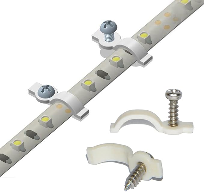 SpiritLED 100 Lots Strip Light Mounting Bracket,One Side Fixing,Screws Included (for Waterproof Strip Width 10mm(3/8")