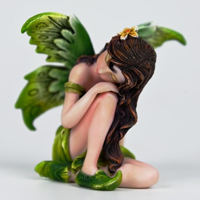 Fantasy Sleeping Fairy Figurine, 3.15 Inch Mini Green Elf Statue, Hand-Painted Resin Indoor Decor for Desk, Plant Pot, Fairy Garden