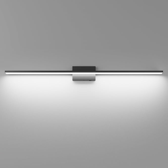Ralbay 5 Color Temperature Dimmable Mdoern Black Vanity Light for Bathroom Lighting 48inch 36W Acrylic LED Modern Black Bathroom Wall Lighting Fixtures Over Mirror