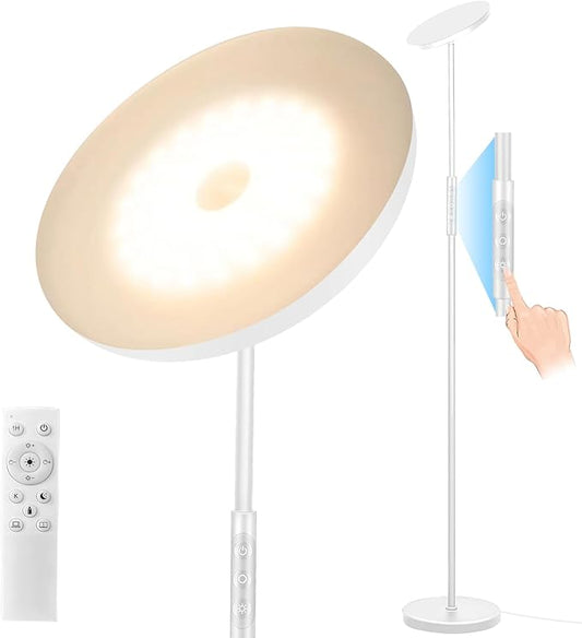Floor Lamp, Upgraded 40W 4000LM Super Bright Torchiere LED Floor Lamps for Living Room, Stepless Dimmable Color Temperature 2700K-6500K with Remote & Touch Control, Standing Light (40W White)