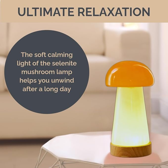 Wish Well Mushroom Selenite Lamp with 7 Color LED Wooden Base - 6” Mushroom Selenite Tower Healing Crystals for Zen Decor, Spiritual Room Decor, Energy Healing, and Protection Crystals