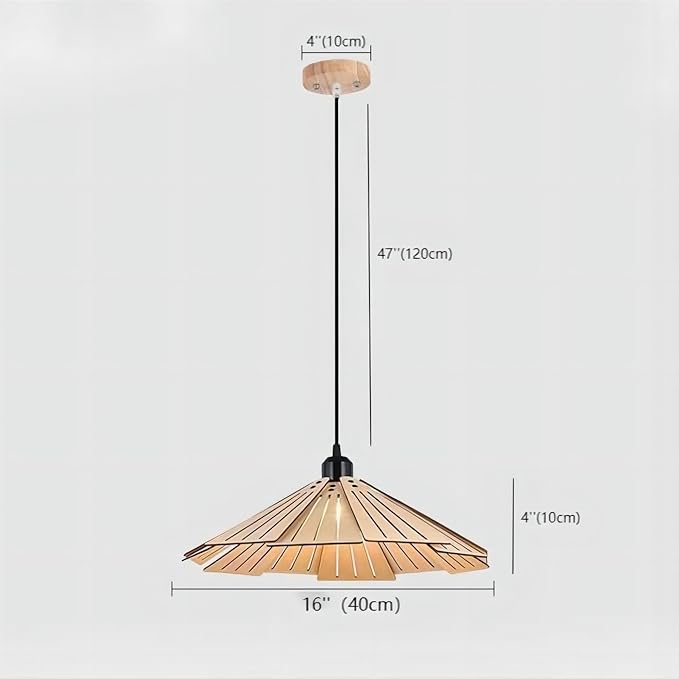 LIGHTLAND 16 Inch Wabi-Sabi Style Pendant Light, Wooden Hanging Light with Adjustable Hanging Length, Hanging Lamp for Bedroom, Dining Room, Bar - Hollowed, Wood Color, Pack of 1