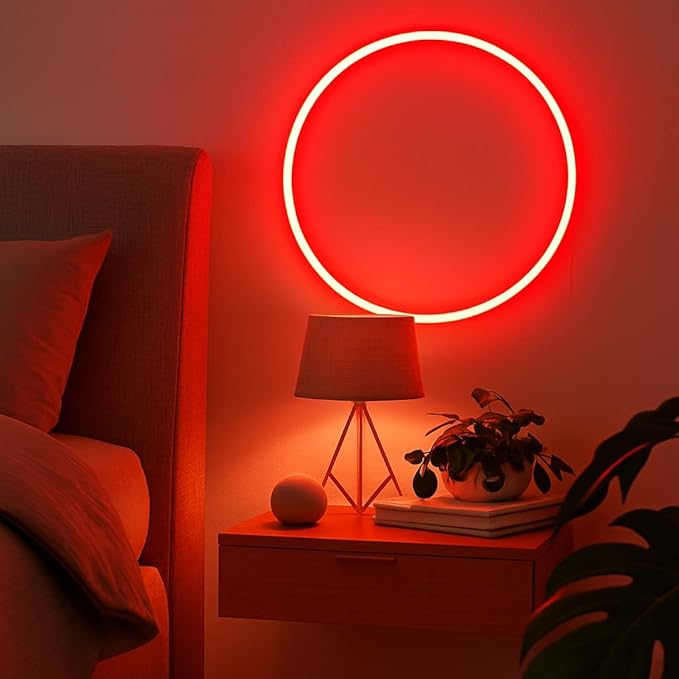 Smart RGBICW LED Circle Neon Sign– 16 Million DIY Colors RGB LED Mood Wall Sign with Bluetooth App & Inline Control, Gradient & Music Sync Modes, USB Powered Aesthetic Decor for Bedroom, Dorm