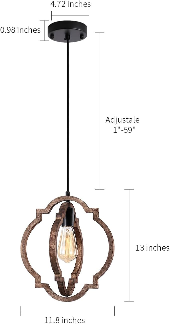 MWZ 3 Pack Farmhouse Pendant Lights Kitchen Island,Rustic 1-Light Small Distressed Wood Chandelier Light Fixture for Dining Room,Adjustable Hanging Light Fixture for Living Room Bedroom Foyer
