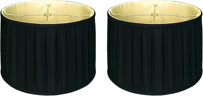 Royal Designs, Inc. Shallow Drum English Box Pleat Basic Lamp Shade, Black, 15 x 16 x 10 (Spider), Set of 2
