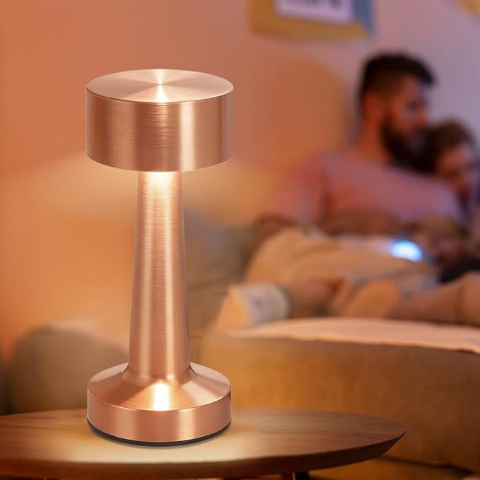 Portable LED Table Lamp, 3-Levels Brightness Metal Desk Lamp,3 Color Touch Control Rechargeable Lamp, Ideal Bedside Lamp for Nightstand,Bedroom, Living Room (Rose Gold)