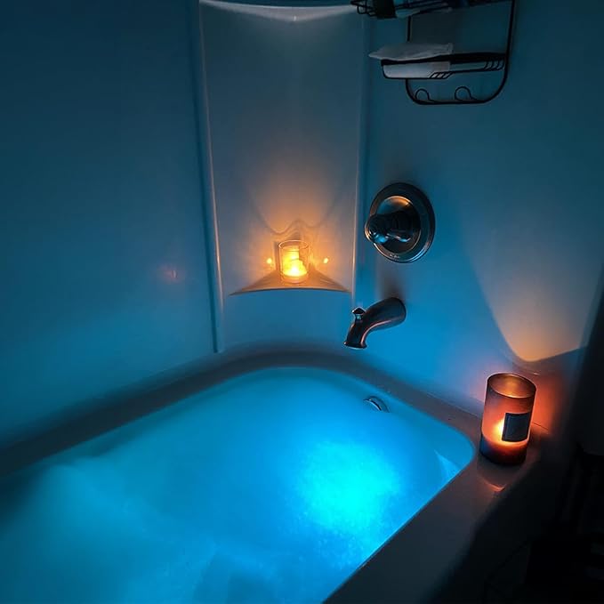Bath Tub Lights Wireless, Battery Operated Waterproof Glow Light for Bathroom Bathtub Shower Spa Light, Bath Essentials for Women Relaxing, RGB Multi Color Remote Controlled, 2pcs