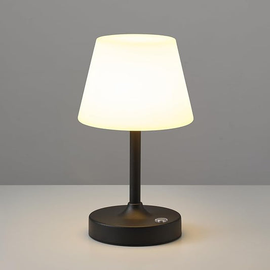 PUSU Cordless LED Black Small Table Lamp, Waterproof Shower Light with 4000mAh Battery, Portable Rechargeable Touch Dimming Night Light for Bathroom, Outdoor Camping, Kitchen, Patio, Restaurant