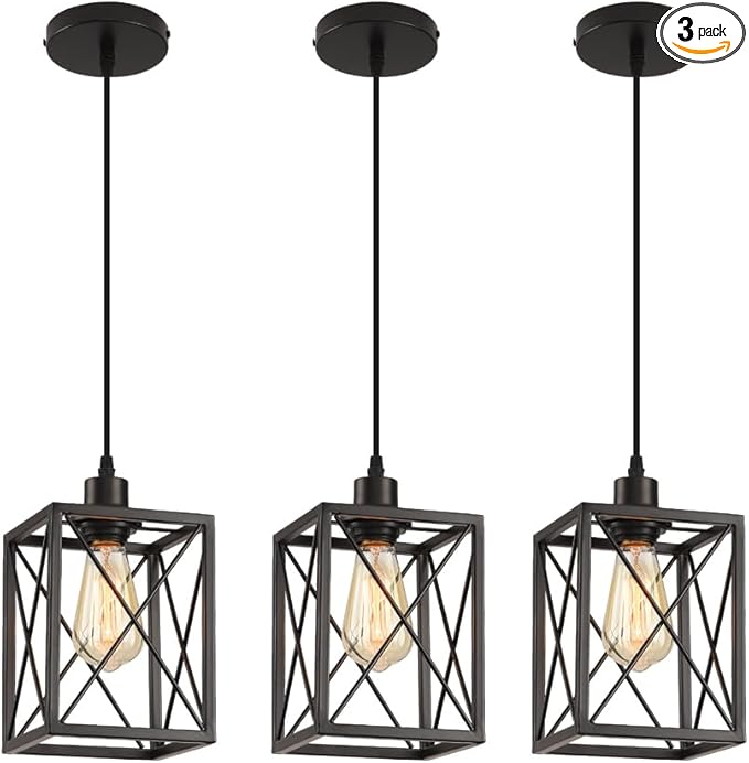 Black Pendant Lighting Modern Pendant Light, Adjustable Pendant Light Fixture,Pendant Lights Kitchen IslandLight (3 Pack Square Pendant Light)