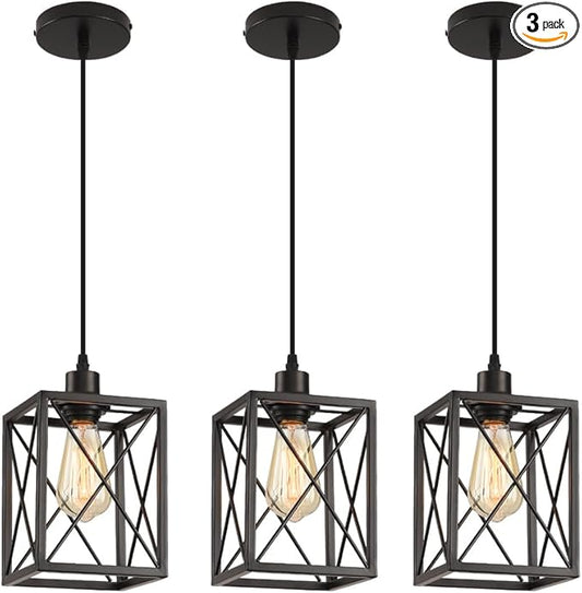 Black Pendant Lighting Modern Pendant Light, Adjustable Pendant Light Fixture,Pendant Lights Kitchen IslandLight (3 Pack Square Pendant Light)