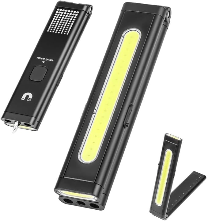 Ultra-Thin Foldable EDC Flashlight, Compact Multi-Mode Pocket LED Flashlight, USB-C Rechargeable, IPX4, Dual Material, Red/Blue Strobe