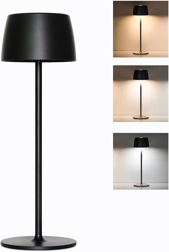Rechargeable Cordless Table Lamp — Waterproof IP54, Portable Indoor Outdoor Lights for Restaurant/Patio/Bar (Black)