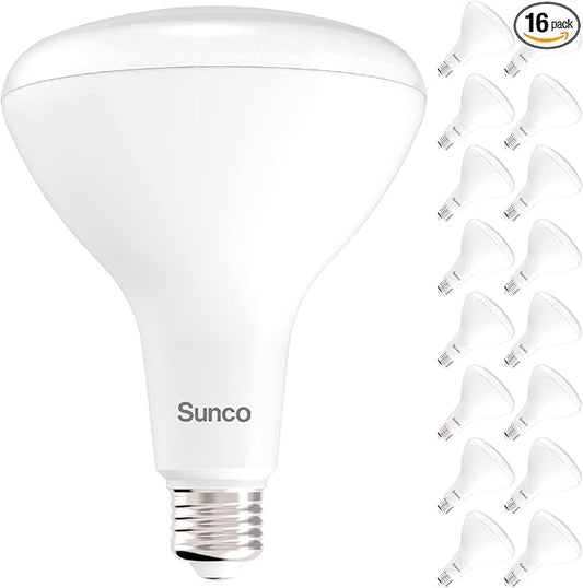 Sunco 16 Pack BR40 LED Light Bulbs, Indoor Flood Lights, Recessed Can Light Bulb, 1400 LM, 17W (100W Equivalent), 6000K Daylight Deluxe, Dimmable, E26 Base, for Home, Bedroom, Kitchen UL.
