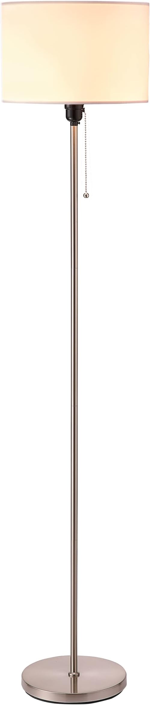 O’Bright Ted - Drum Shade Standing Lamp, Pull Chain Switch, E26 Socket, Modern Minimalist Design, Simple Floor Lamp for Living Room, Bedroom, Office, Brushed Nickel