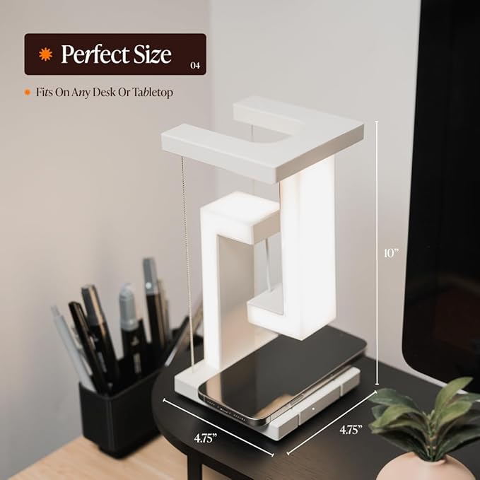 Floating Desk Lamp - Levitating Table Lamp with Wireless Charging and Touch Control Adjustable Lighting Modes - Unique Desk Decor for Office, Bedroom and Living Room - Floating LED Desk Lamp by Tovas