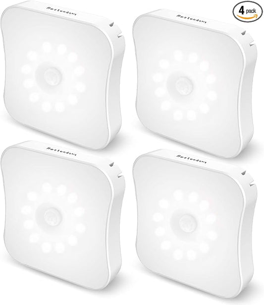 Rechargeable Motion Sensor Light Indoor Stair Lights Rechargeable Battery Night Light Stick On Magnetic Motion Lights for Stair, Step, Hallway, Closet, Cabinet, Bathroom, Cool White, 4 Pack