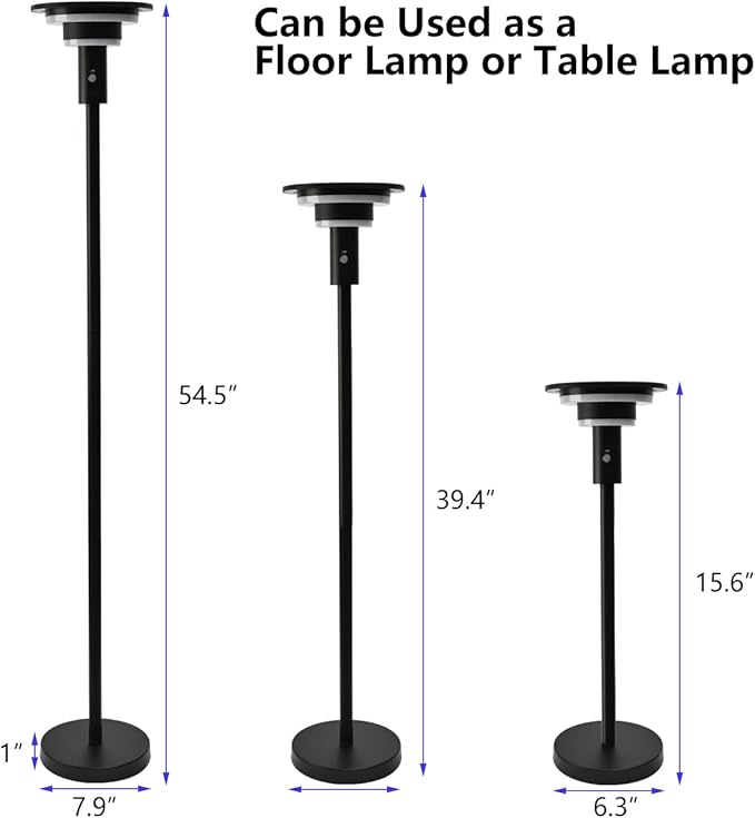 Solar Floor Lamp for Patio Waterproof IP44,Outdoor USB Rechargeable Cordless Floor Lamp with 3 Modes,Height Adjustable,Warm White 3000k Standing Solar Lights for Deck, Porch, Camping