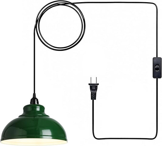 Plug in Pendant Light: Green Hanging Lamp Plug in, 14.7ft Swag Lamp Cord with On/Off Switch for Kitchen Island/Dining Room/Bedroom/Living Room Hanging Light, No Bulb