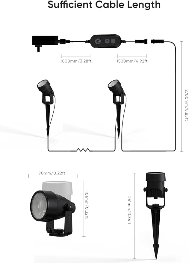 APPECK Spot Lights Outdoor, RGBW Low Voltage Landscape Lighting, Color Changing Uplighting Spotlights with App, IP65 Waterproof LED Outdoor Lights for Garden Yard Outside Decoration, 4 Pack