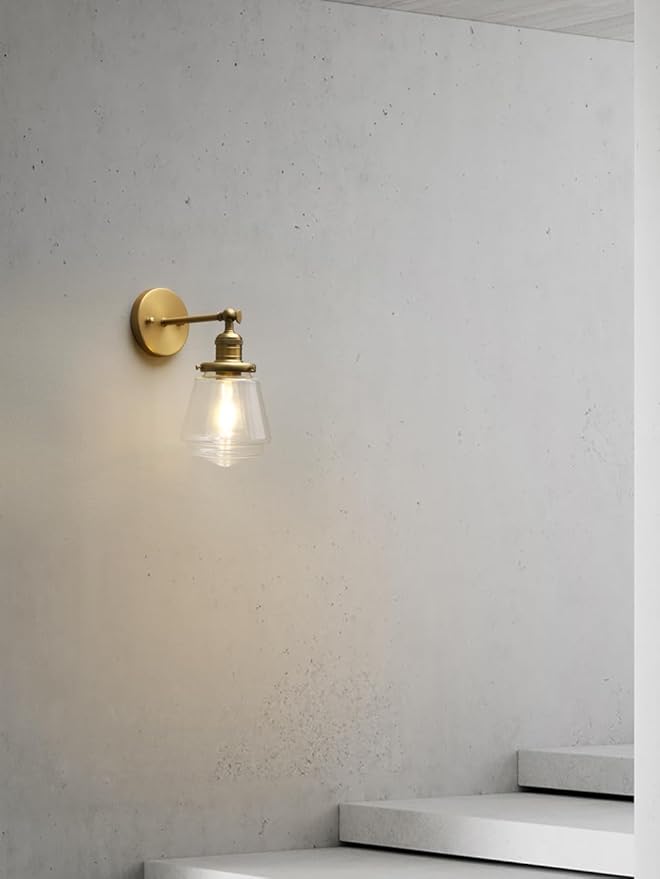 Phansthy Wall Sconces Light Fixture Industrial Wall Lamp, 180 Degree Adjustable Bathroom Vanity Light, Wall Light with Glass Shade Wall Decorative Lighting for Kitchen Living Room Hallway (Antique)