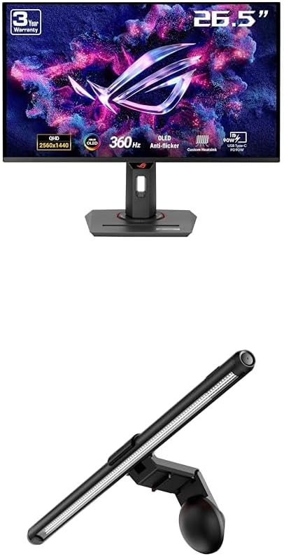 ASUS ROG Strix 27” 1440P OLED Gaming Monitor (XG27ACDNG) ROG Aura Monitor Light Bar (ALB01)