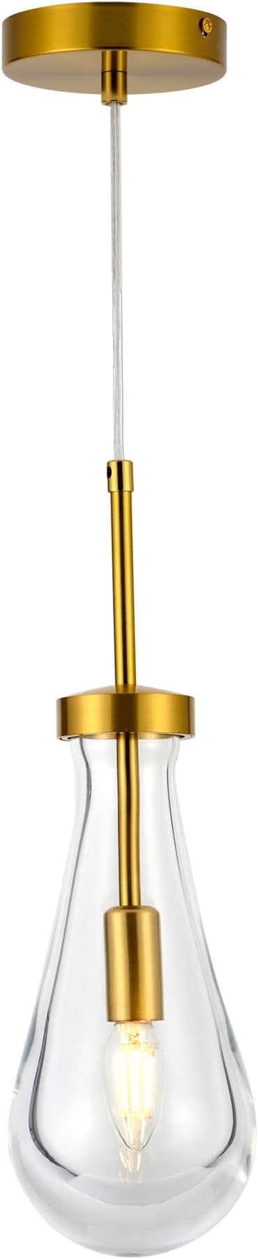 Raindrop Pendant Lights for Kitchen Island Dining Room, Handblown Teardrop Glass Kitchen Light Fixtures Luxury 1-Light Brushed Brass Pendant Lights Hanging Lamps for Bedroom Dining Table, Hallway