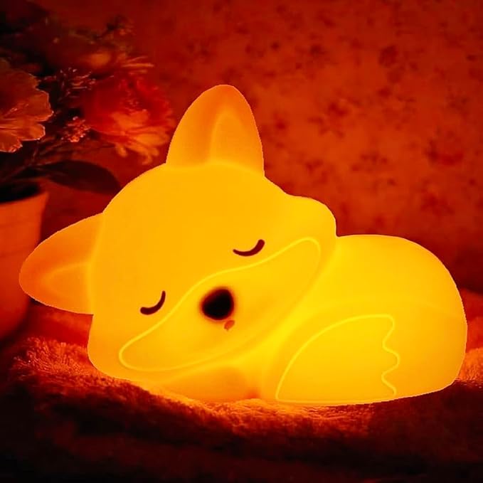 Cute Fox Lamp, Fox Night Light for Kids, Xmas White Elephant Gifts, Squishy Rechargeable Dimmable Toy, LED Woodland Animal Nightlight, Fall Room Décor, Touch Light Up Foxes, Safe Silicone
