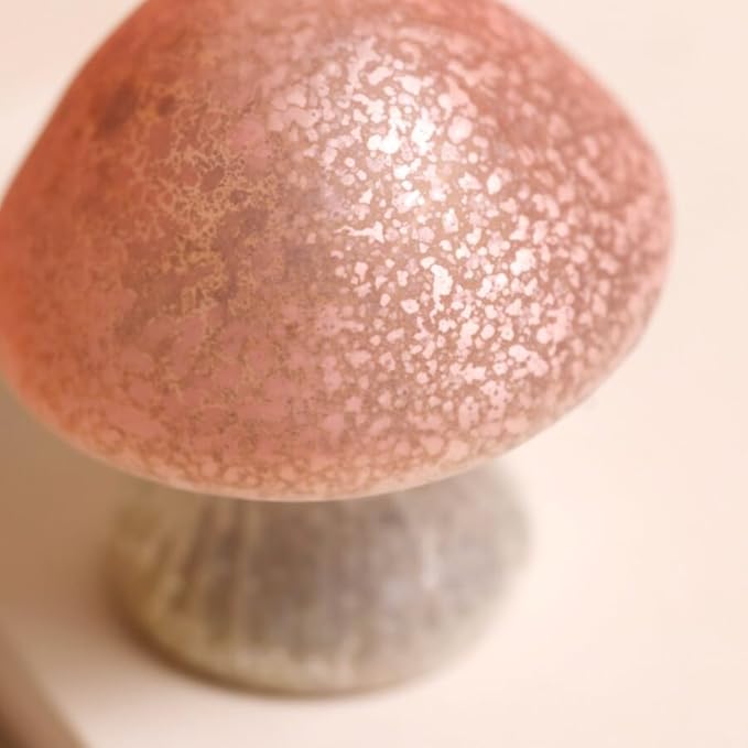Glass Mushroom Lamp Cute Lamps for Bedrooms Battery Operated Mushroom Night Light Funky Lamp Ideal for Indoor & Outdoor Garden Decor (Pink, Set 1)