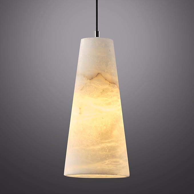 Alabaster Pendant Lights Kitchen Island,White Pendant Light, Marble Shade Black Cone Lighting Fixtures for Bedroom Bathroom Dining Room Living Room H-10in (Bulbs INCL)
