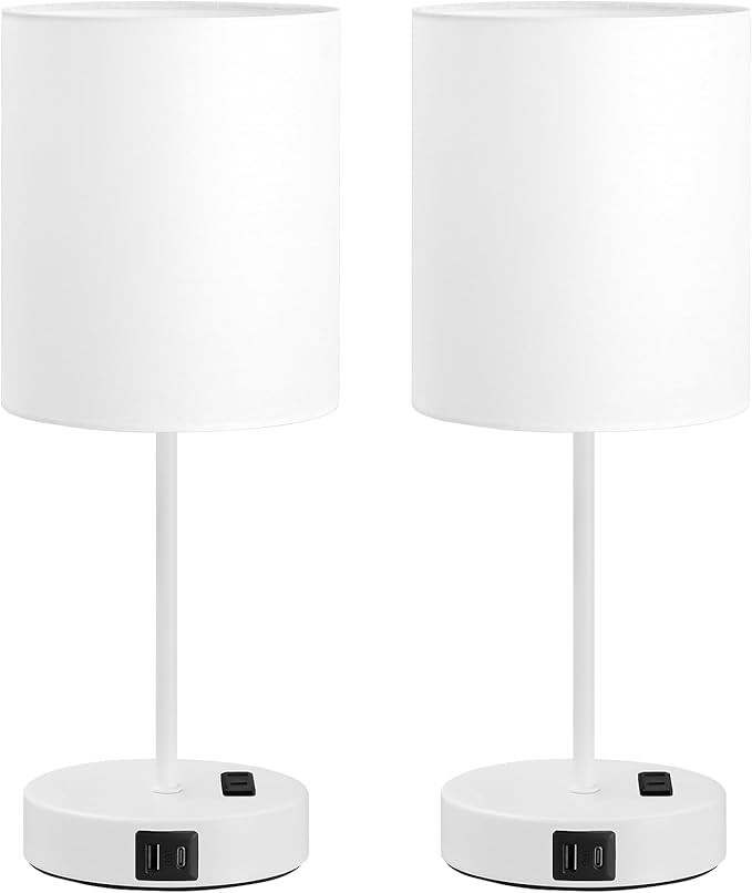 White Touch Lamps for Nightstand Set of 2 - Bedside Table Lamp for Bedroom with Dual USB Ports & AC Outlet, 3-Way Dimmable Lamps for Living Room Boys Room, Night Light with 5000K Daylight Bulbs