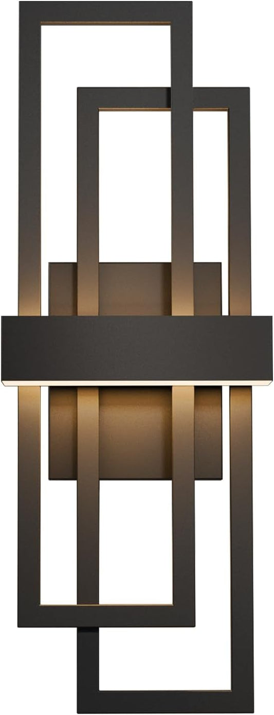 LamQee 25.6 Inch Modern Outdoor Wall Lights, Integrated LED 1200LM Large Exterior Lighting Fixture Dual Rectangle Outdoor Sconce, Black Metal Wall Mount Porch Light Outside Lamp for House Garage Patio