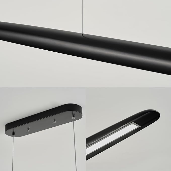 59inch Integrated Led Pendant Light 40w Dimmable Wood Black Linear Pendant Lighting Led Modern Island Light with Black Finish for Living Room Dining Room Billiard & Pool Lights